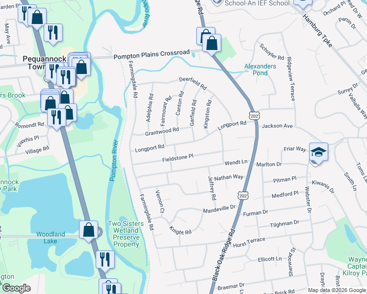 map of restaurants, bars, coffee shops, grocery stores, and more near 75 Longport Road in Wayne