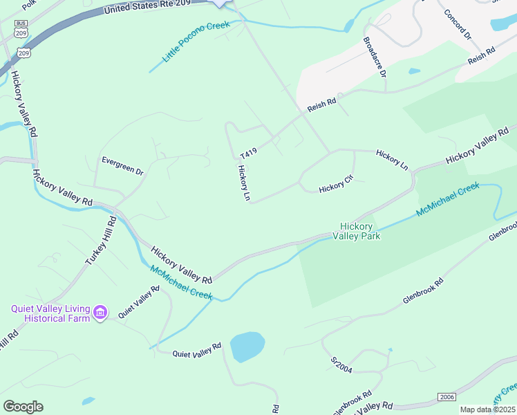 map of restaurants, bars, coffee shops, grocery stores, and more near 7227 Hickory Lane in Stroudsburg