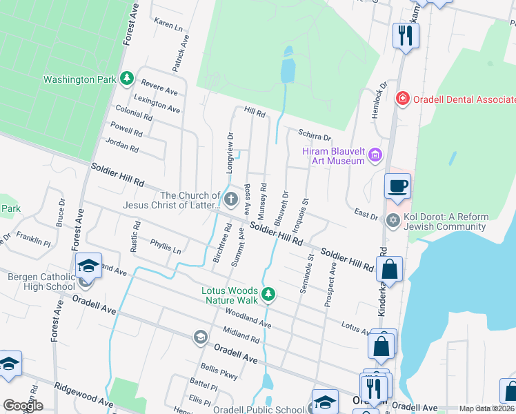 map of restaurants, bars, coffee shops, grocery stores, and more near 26 Munsey Road in Emerson