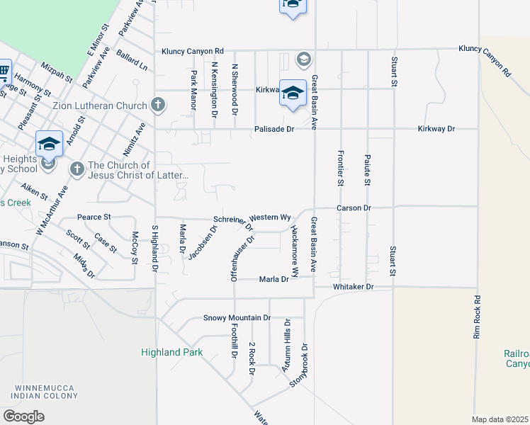 map of restaurants, bars, coffee shops, grocery stores, and more near 5275 Western Way in Winnemucca