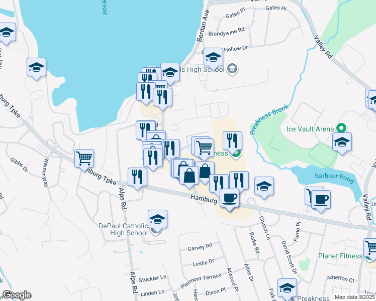 map of restaurants, bars, coffee shops, grocery stores, and more near 56b Hazen Court in Wayne