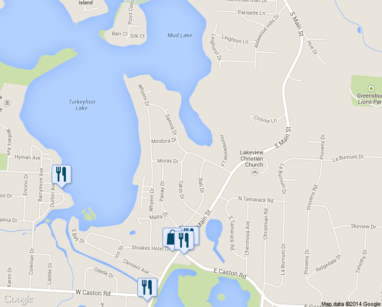map of restaurants, bars, coffee shops, grocery stores, and more near 107 Samoa Drive in Akron