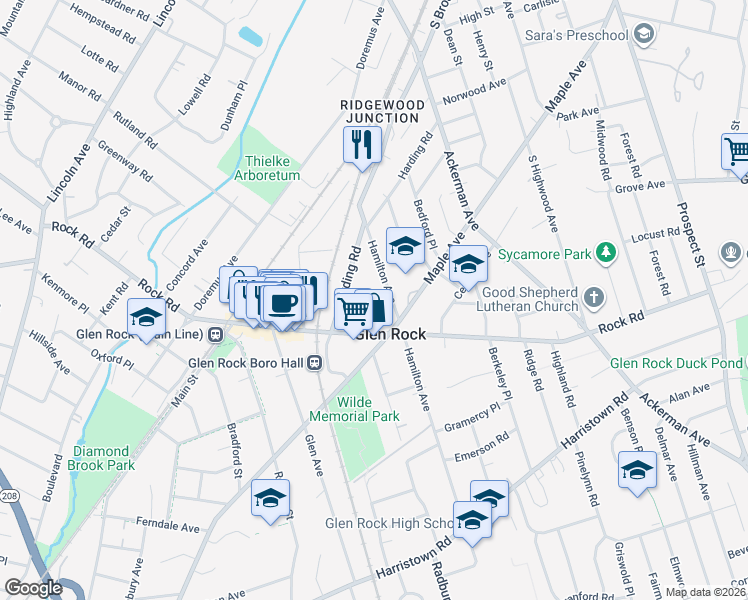map of restaurants, bars, coffee shops, grocery stores, and more near 42 Iona Place in Glen Rock