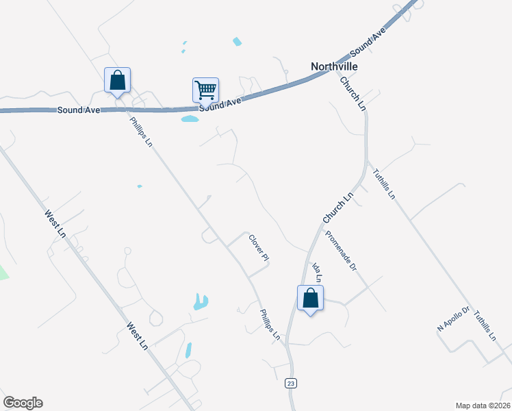 map of restaurants, bars, coffee shops, grocery stores, and more near 97 Vineyard Way in Riverhead
