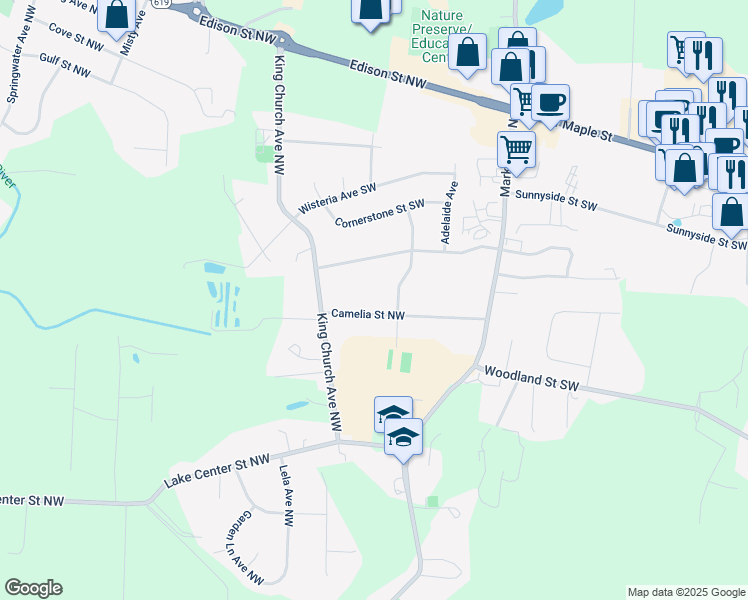 map of restaurants, bars, coffee shops, grocery stores, and more near 12163 Lisa Street Northwest in Hartville