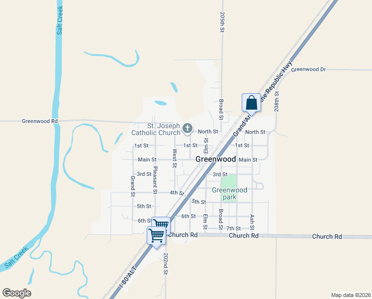 map of restaurants, bars, coffee shops, grocery stores, and more near 347 1st Street in Greenwood