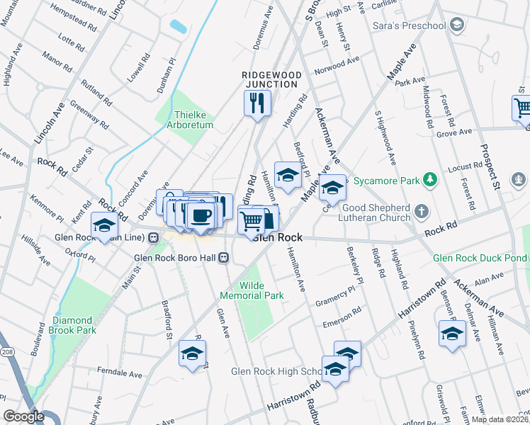 map of restaurants, bars, coffee shops, grocery stores, and more near 42 Iona Place in Glen Rock