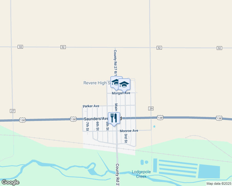 map of restaurants, bars, coffee shops, grocery stores, and more near 500 Main Street in Ovid