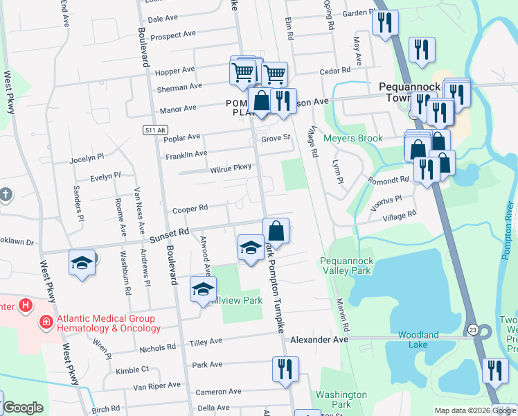 map of restaurants, bars, coffee shops, grocery stores, and more near 513 Newark Pompton Turnpike in Pequannock Township
