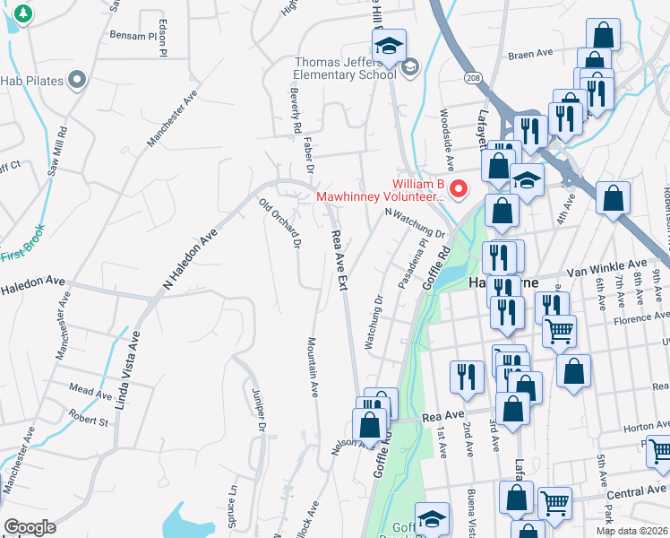 map of restaurants, bars, coffee shops, grocery stores, and more near 158 Rea Avenue Extension in Hawthorne