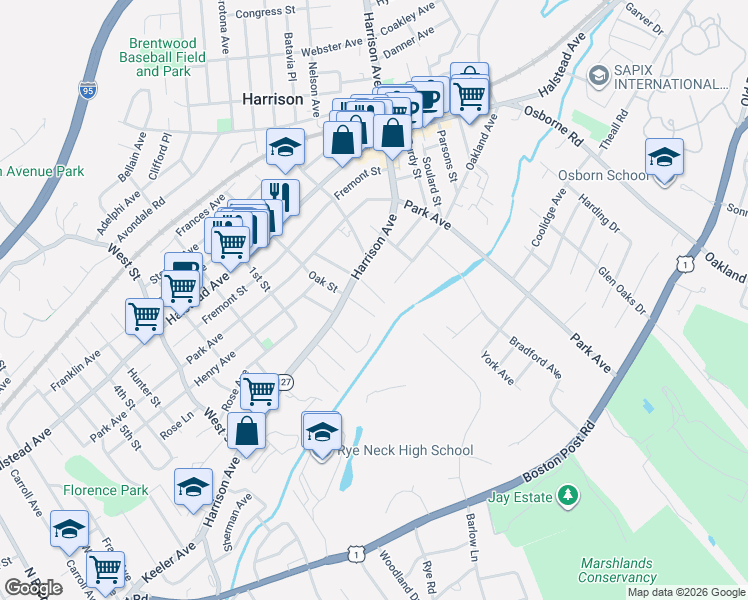 map of restaurants, bars, coffee shops, grocery stores, and more near 8 Beaver Landing in Harrison