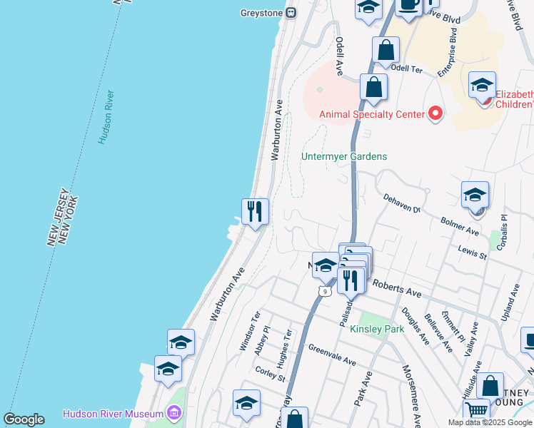 map of restaurants, bars, coffee shops, grocery stores, and more near 77 Rudolph Terrace in Yonkers