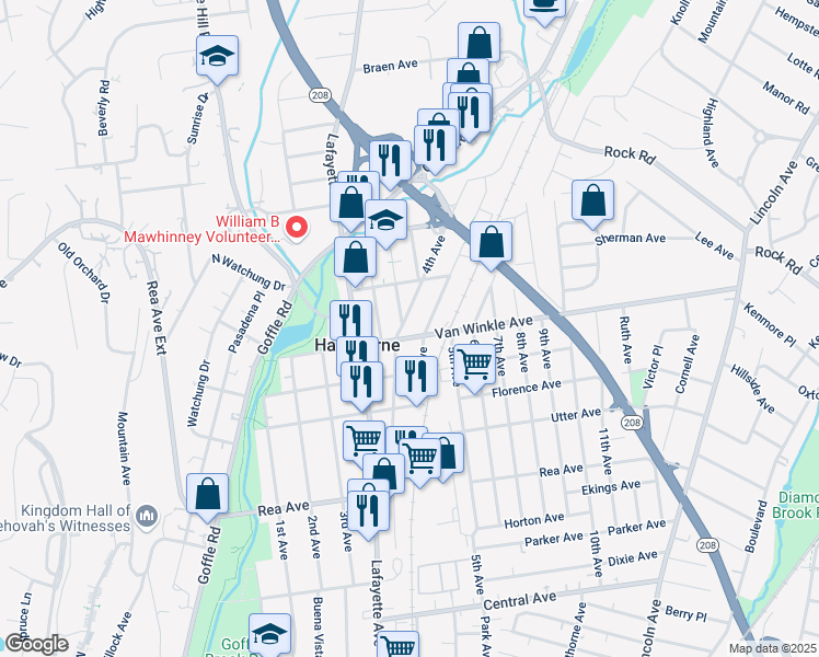 map of restaurants, bars, coffee shops, grocery stores, and more near 133 Van Winkle Avenue in Hawthorne