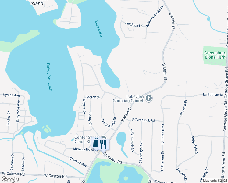 map of restaurants, bars, coffee shops, grocery stores, and more near 107 Samoa Drive in Akron