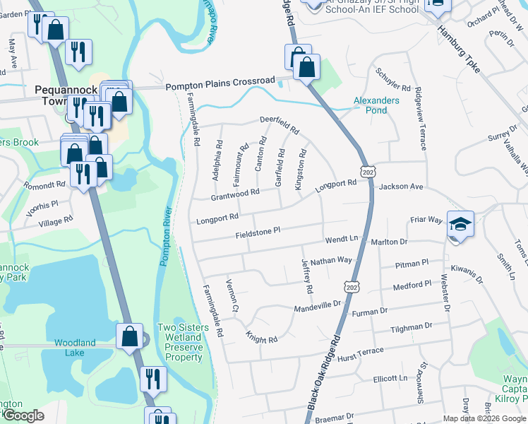 map of restaurants, bars, coffee shops, grocery stores, and more near 75 Longport Road in Wayne