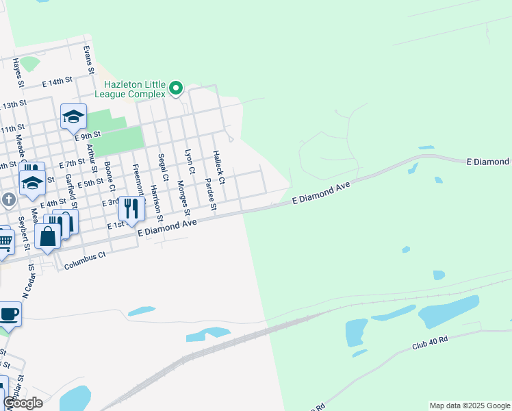 map of restaurants, bars, coffee shops, grocery stores, and more near 1023 East Diamond Avenue in Luzerne County