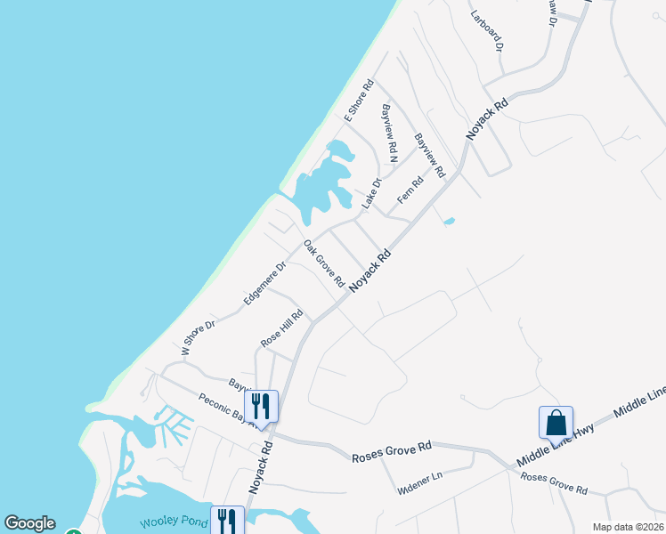 map of restaurants, bars, coffee shops, grocery stores, and more near 13 Oak Grove Road in Southampton