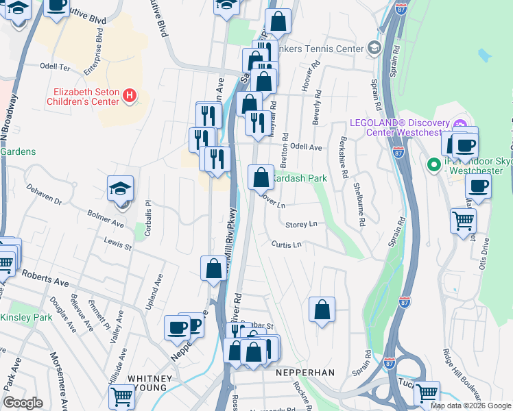 map of restaurants, bars, coffee shops, grocery stores, and more near 824 Saw Mill River Road in Yonkers