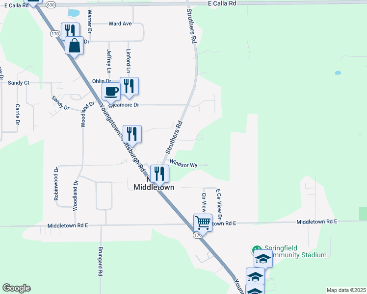 map of restaurants, bars, coffee shops, grocery stores, and more near in NEW MIDDLETWN