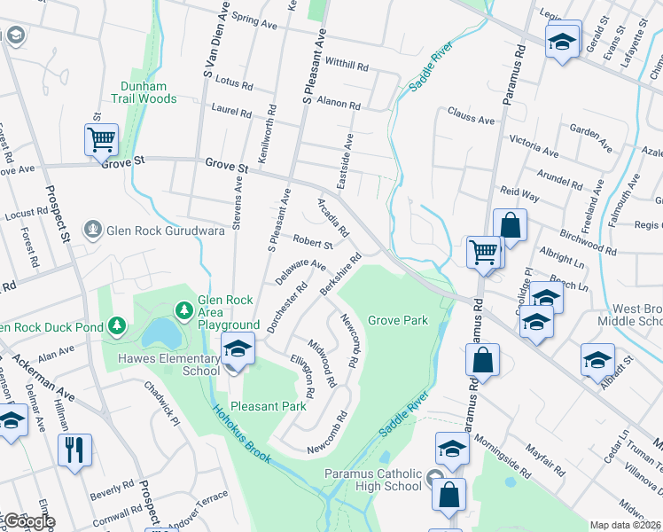 map of restaurants, bars, coffee shops, grocery stores, and more near 671 Delaware Avenue in Ridgewood
