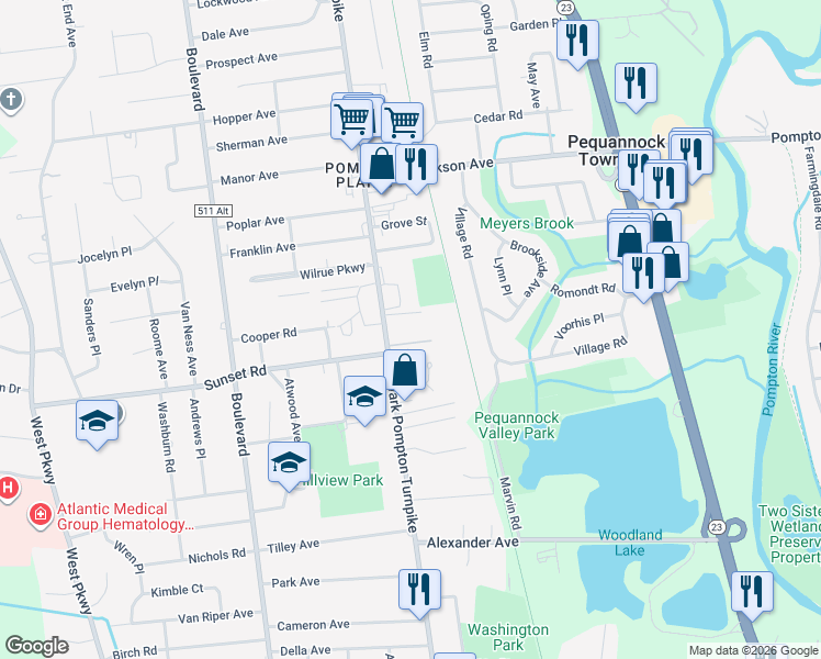 map of restaurants, bars, coffee shops, grocery stores, and more near 520 Newark Pompton Turnpike in Pequannock Township