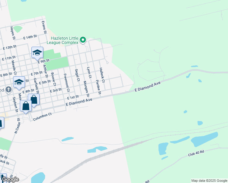 map of restaurants, bars, coffee shops, grocery stores, and more near 1005 East Diamond Avenue in Hazleton