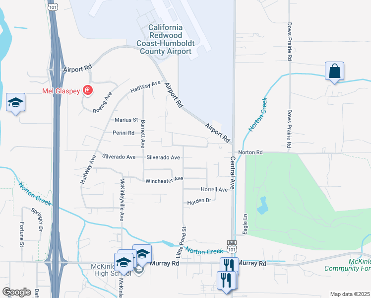 map of restaurants, bars, coffee shops, grocery stores, and more near 1426 Underwood Court in McKinleyville