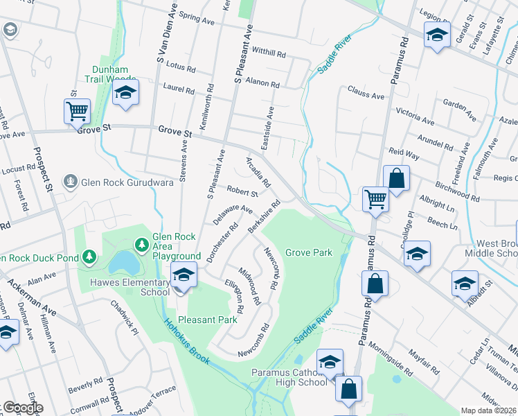 map of restaurants, bars, coffee shops, grocery stores, and more near 671 Delaware Avenue in Ridgewood