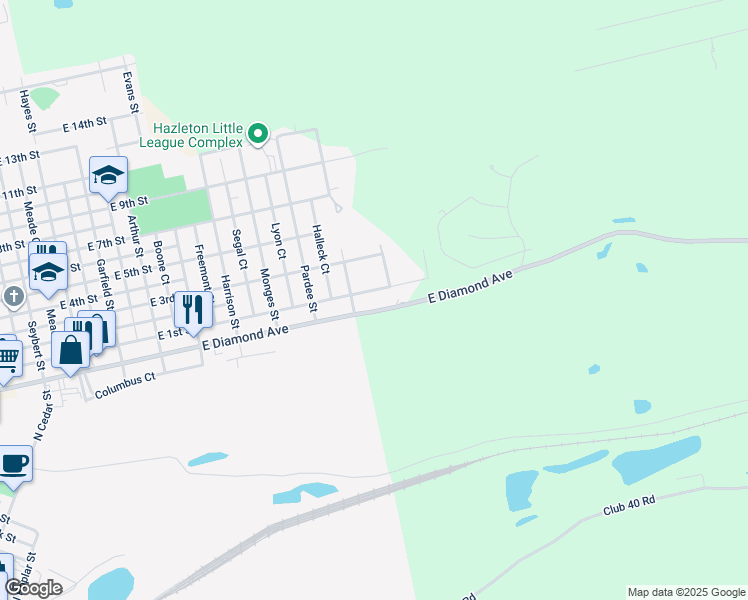 map of restaurants, bars, coffee shops, grocery stores, and more near 1023 East Diamond Avenue in Luzerne County