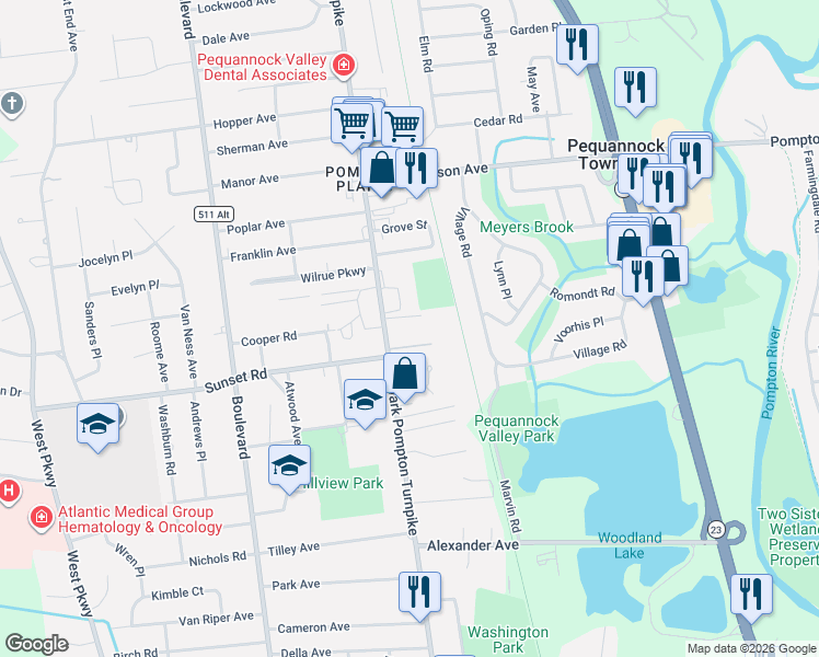map of restaurants, bars, coffee shops, grocery stores, and more near 520 Newark Pompton Turnpike in Pequannock Township
