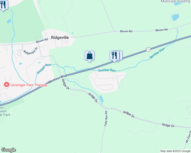 map of restaurants, bars, coffee shops, grocery stores, and more near 45 Adams Drive in Danville