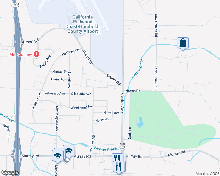 map of restaurants, bars, coffee shops, grocery stores, and more near 1524 Underwood Road in McKinleyville