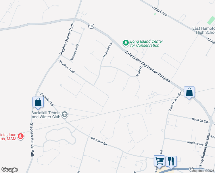 map of restaurants, bars, coffee shops, grocery stores, and more near 16 Livery Lane in East Hampton