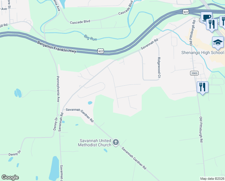 map of restaurants, bars, coffee shops, grocery stores, and more near 2420 Woodland Hills Drive in New Castle