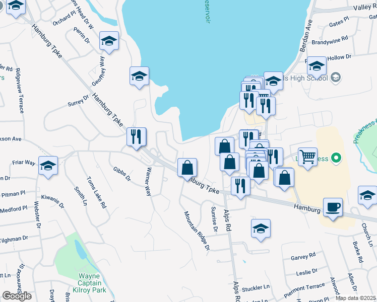 map of restaurants, bars, coffee shops, grocery stores, and more near 305 Breckenridge in Wayne