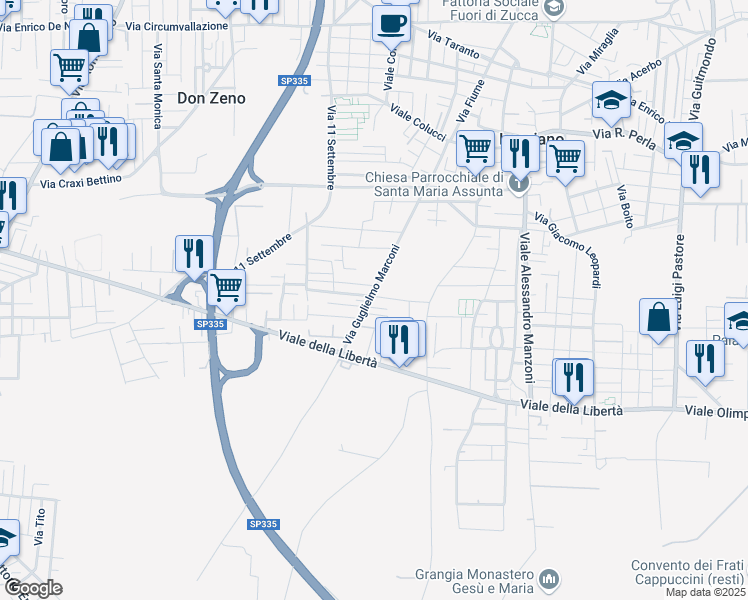 map of restaurants, bars, coffee shops, grocery stores, and more near 29 Via Guglielmo Marconi in Lusciano
