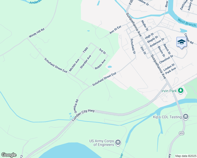 map of restaurants, bars, coffee shops, grocery stores, and more near 1223 Schofield Street Exd in Curwensville