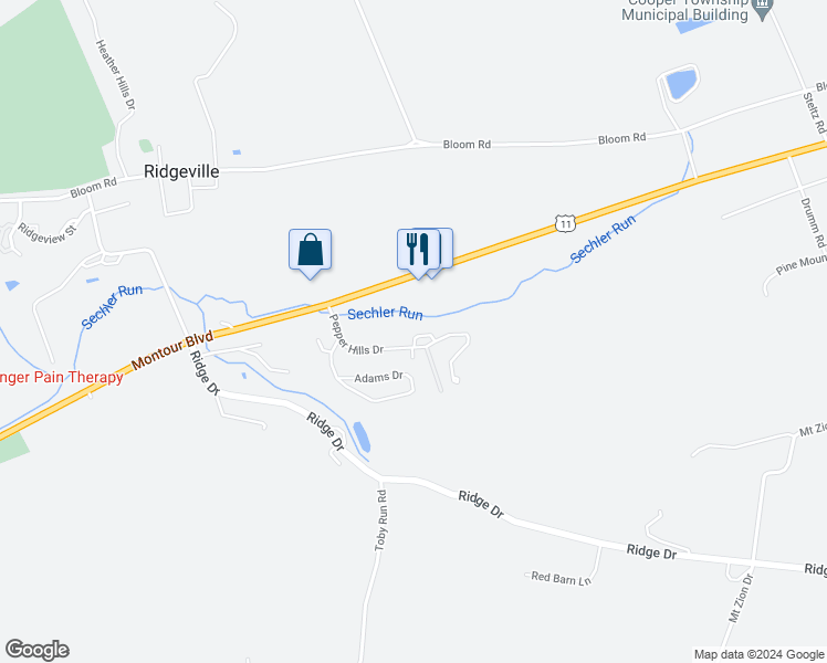 map of restaurants, bars, coffee shops, grocery stores, and more near 21 Canary Drive in Danville