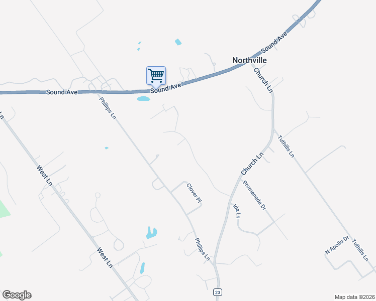 map of restaurants, bars, coffee shops, grocery stores, and more near 97 Vineyard Way in Riverhead