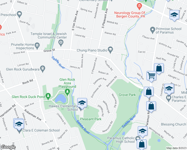 map of restaurants, bars, coffee shops, grocery stores, and more near 423 South Pleasant Avenue in Ridgewood