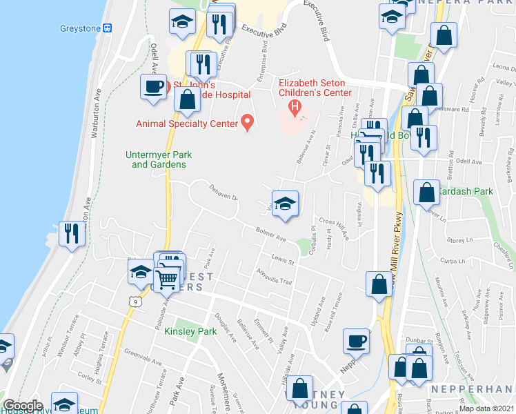 map of restaurants, bars, coffee shops, grocery stores, and more near 51 Valerie Drive in Yonkers