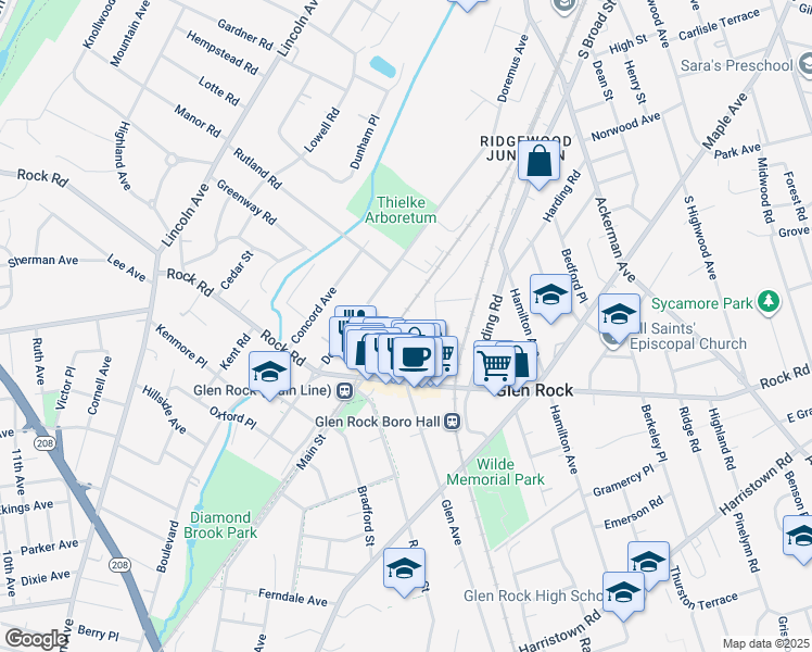 map of restaurants, bars, coffee shops, grocery stores, and more near 1 Glen Avenue in Glen Rock