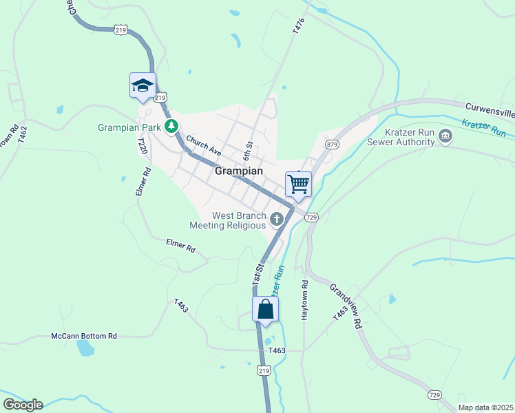 map of restaurants, bars, coffee shops, grocery stores, and more near 75 Penn Street in Grampian