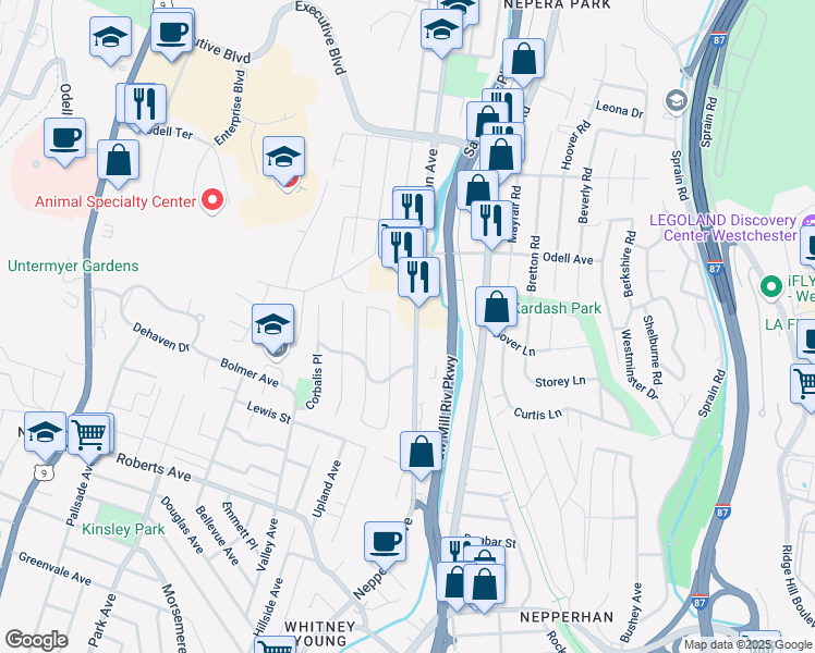 map of restaurants, bars, coffee shops, grocery stores, and more near 49 Serena Lane in Yonkers