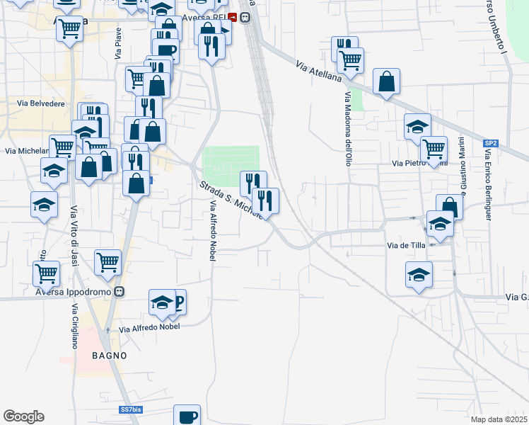 map of restaurants, bars, coffee shops, grocery stores, and more near 9 Strada San Michele in Aversa
