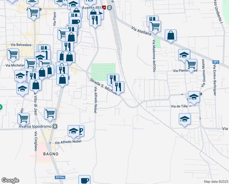 map of restaurants, bars, coffee shops, grocery stores, and more near 9 Strada San Michele in Aversa