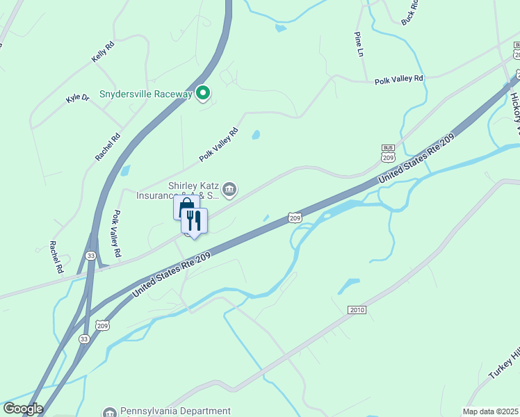 map of restaurants, bars, coffee shops, grocery stores, and more near 6616 U.S. 209 in Stroudsburg