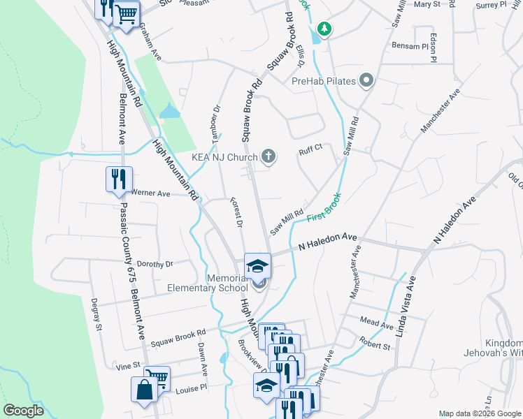 map of restaurants, bars, coffee shops, grocery stores, and more near 326 Squaw Brook Road in North Haledon