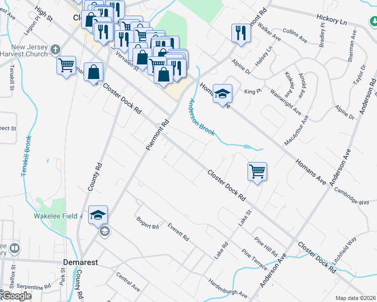 map of restaurants, bars, coffee shops, grocery stores, and more near 14 5th Street in Closter