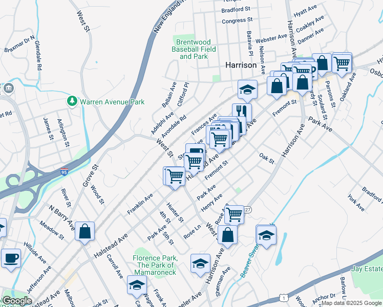 map of restaurants, bars, coffee shops, grocery stores, and more near 64 Sterling Avenue in Harrison